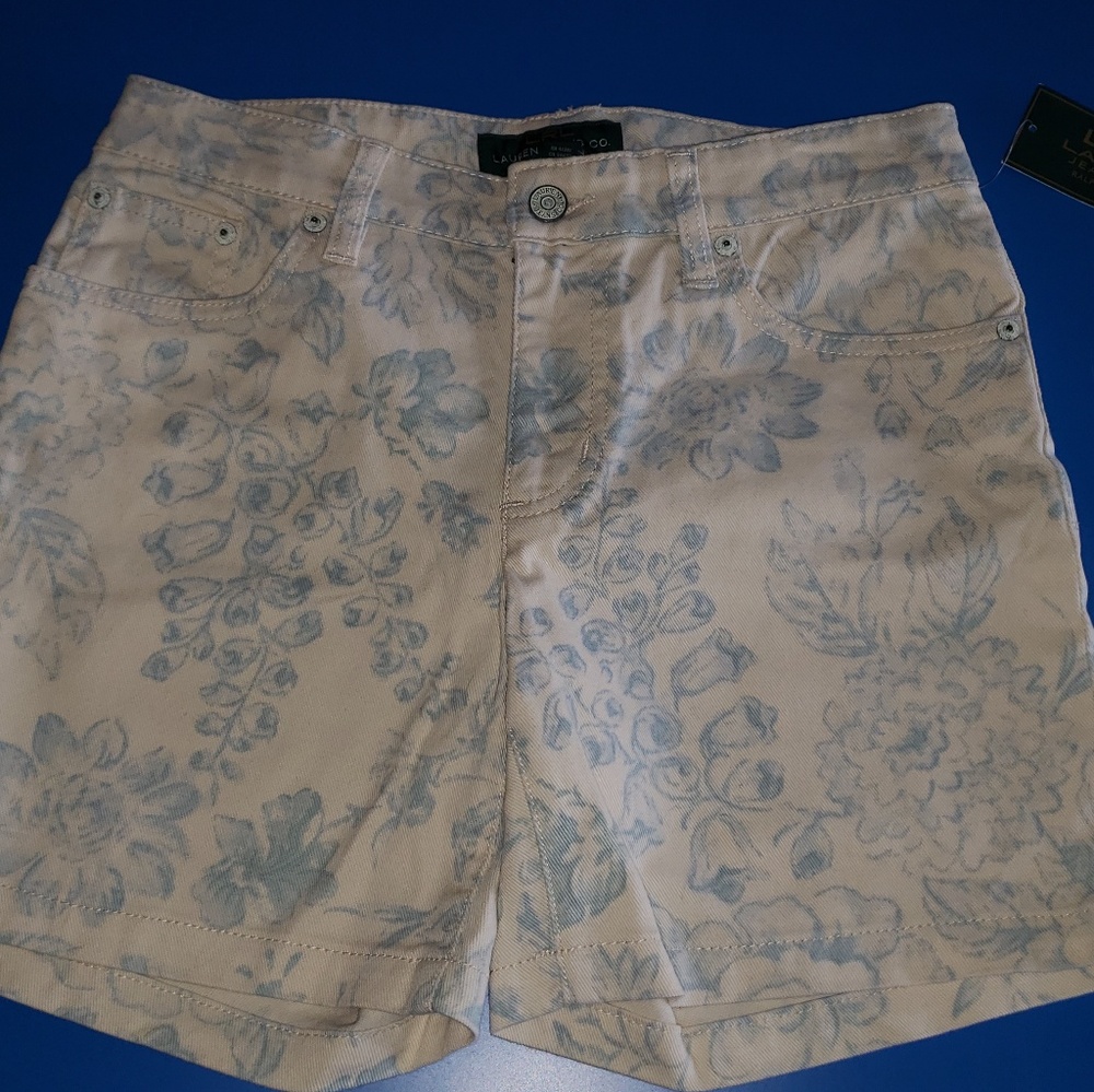 Nwt Ralph Lauren Jean's Company womens shorts blue floral print LRL